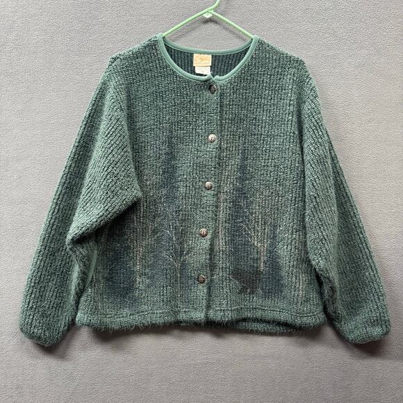 Artisans Sweaters - Vtg Artisans Cabincore Cottagecore Button‎ Front Cardigan Sweater Womens M Green